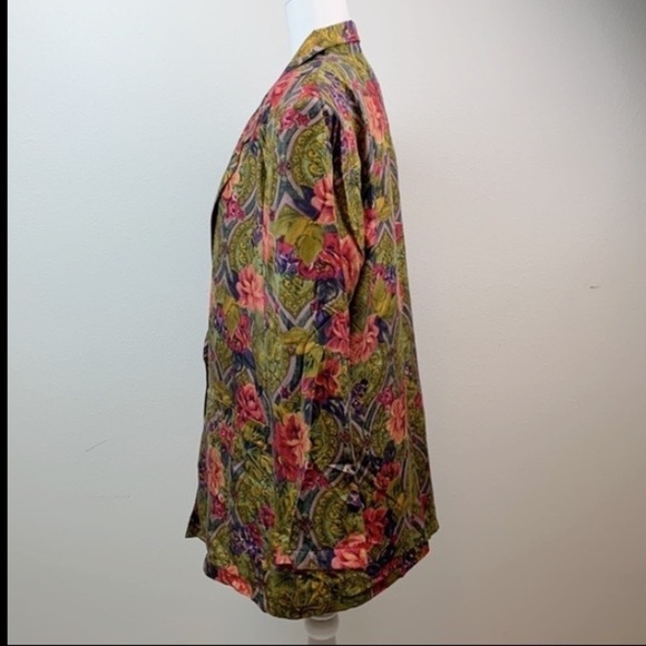 Vintage 90s Robert Stock silk floral print blazer one button, fully lined EUC - Picture 6 of 8